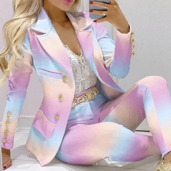 NWT Spring Ombre Pastel Blazer Pant Suit Set Size: Small & Medium - Picture 1 of 9